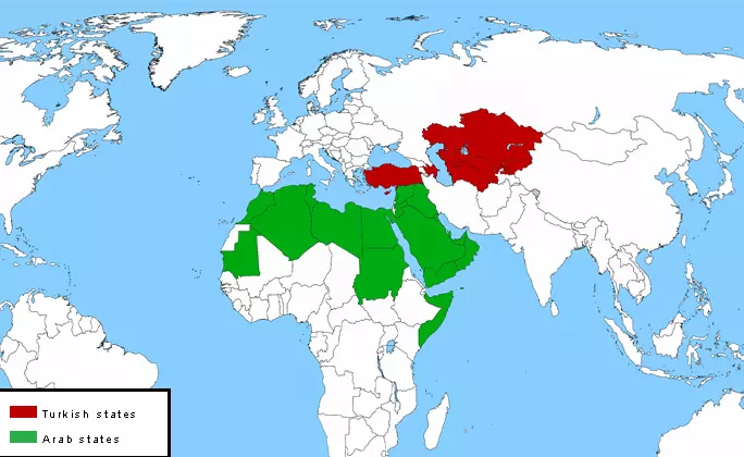 Karte der türkischen und arabischen Staaten